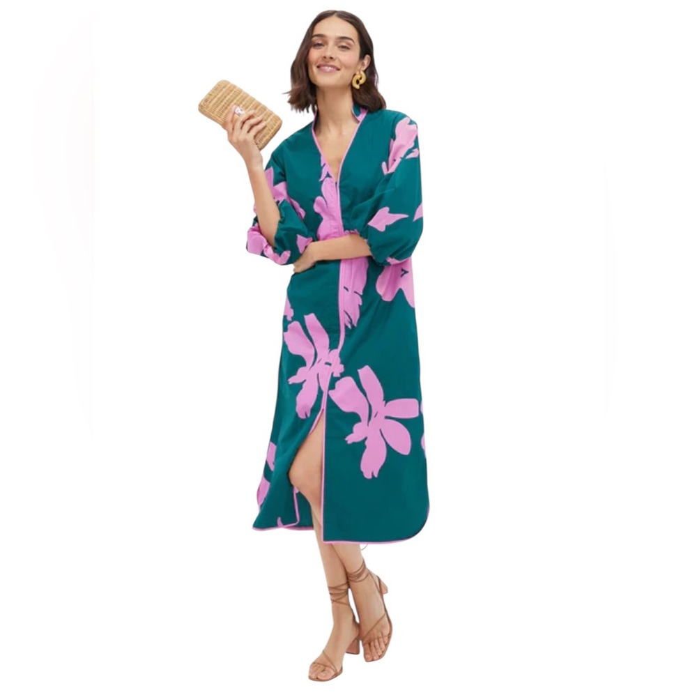 Tuckernuck Arem Caftan - Hunter Green & Pink Floral. XS. NWT.